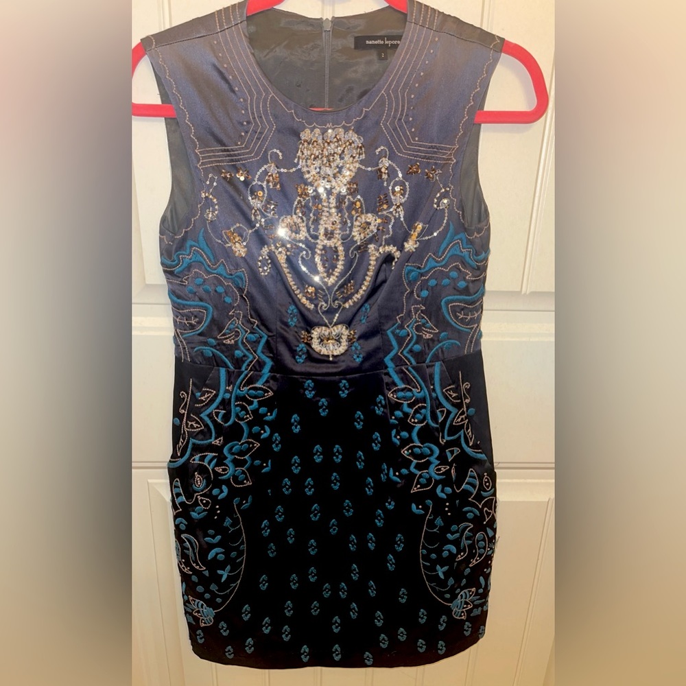 Nanette Lepore Size 2 black & beaded dress with embroidery. Lots of details!